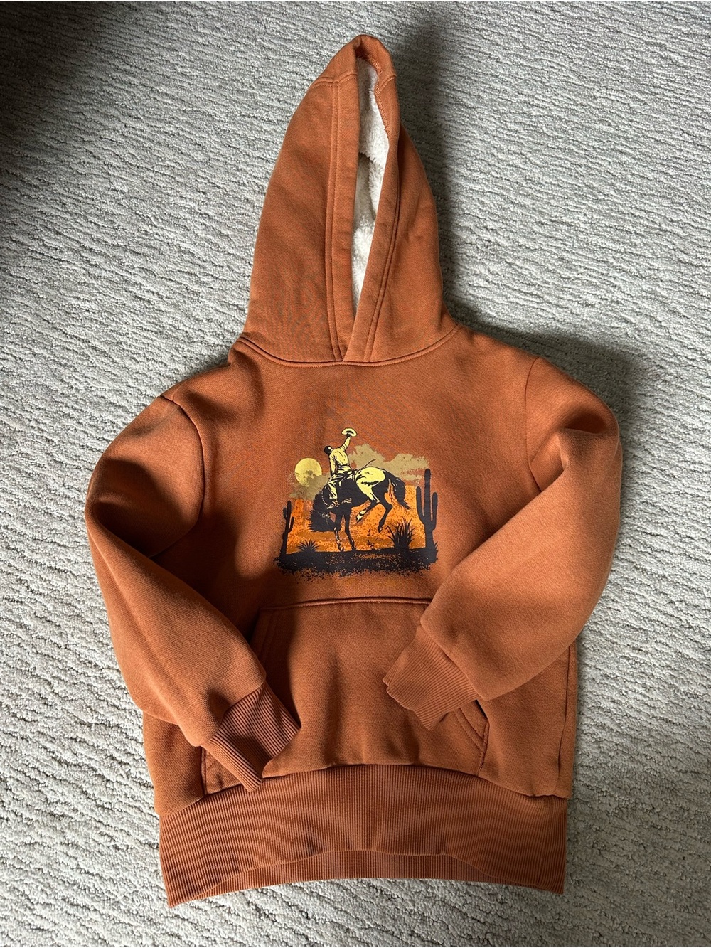 Bass Pro Shops Kids Rust Orange Western Sherpa Hoodie Pullover Size XS Cowboy